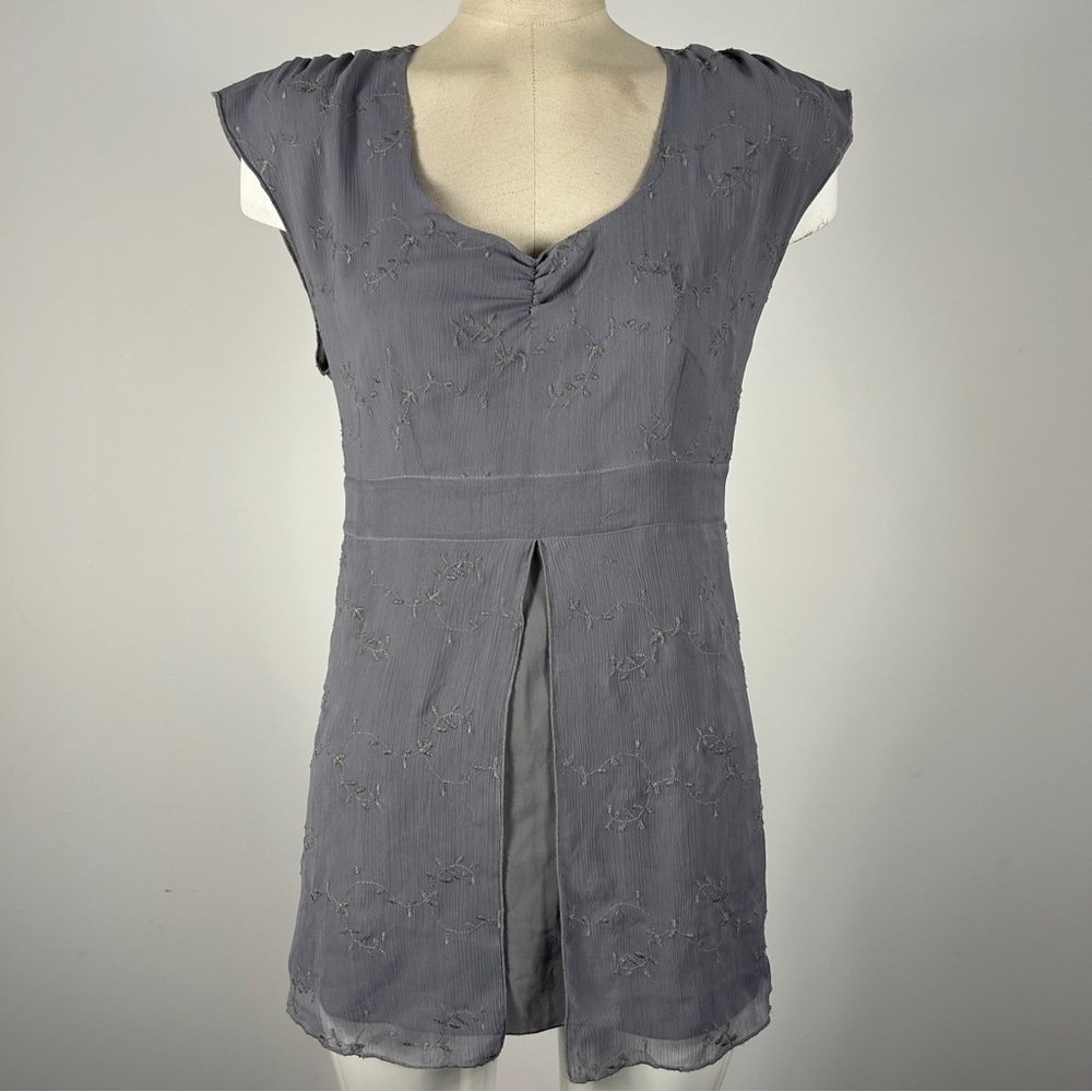 Thyme Maternity Soft Gray Embroidered Empire Waist Top - Size S